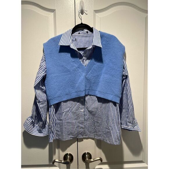 combo shirt featuring a basic collar, long sleeves, and sweater vest size S - Picture 1 of 5